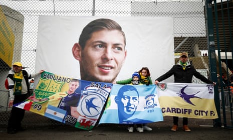 Fans outside a Nantes v Bordeaux game in France in January 2020 mark the first anniversary of Sala’s death