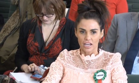 Katie Price giving evidence to petitions committee on online abuse in 2018