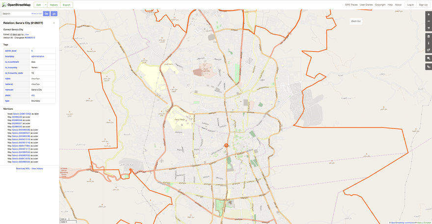 Yemen as seen using the Open Street Map website
