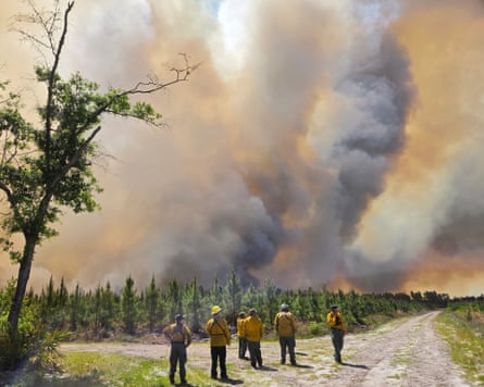 A handout photo from the Georgia department of natural resources shows smoke rising from the Pineland Road fire in Clinch county, Georgia