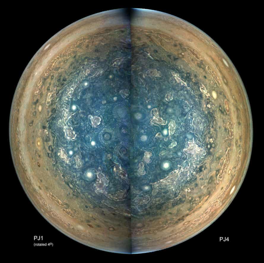 A composite image of Jupiter’s south pole.