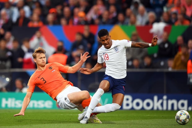 Matthijs de Ligt scythes down Marcus Rashford to allow the England forward to open the scoring from the spot.