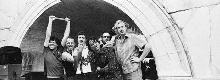 Mickey Cavs, Stu Mackenzie, Joey Walker, Ambrose Kenny Smith, Lucas Harwood and Cook Craig backstage at the Ancient theatre, Plovdiv, Bulgaria.