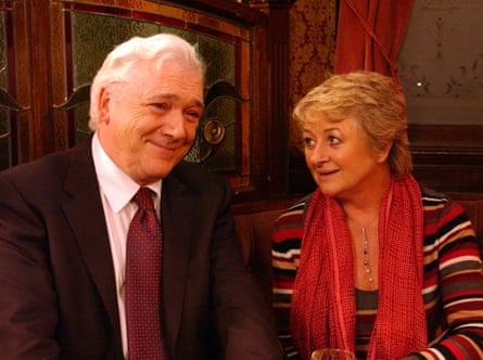 Grimes as Barry Connor in Coronation Street, with Sorcha Cusack as his wife, Helen, in 2008.