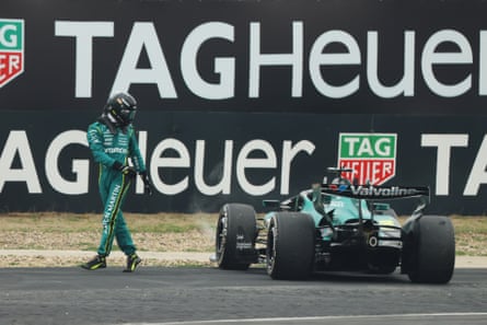 Lance Stroll leaves his car