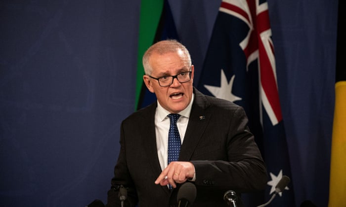 Former Australian prime minister Scott Morrison speaks to media during a news conference in Sydney on 17 August.