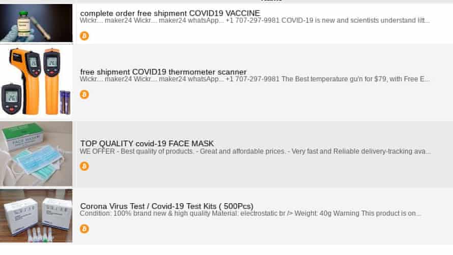 Personal protective equipment and coronavirus ‘cures’ on sale on the dark web during April 2020.