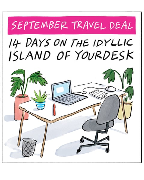 A series of cartoon images of someone enjoying quiet time at their work desk., panel 1