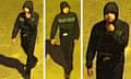 Three images of young man in black trousers and black hoodie