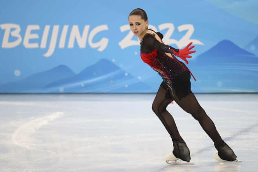 Kamila Valieva performs during the team event in Beijing