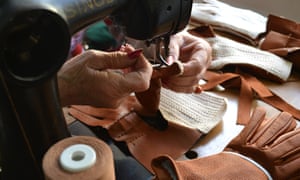 Glove-making in progress at Omega Srl, Naples