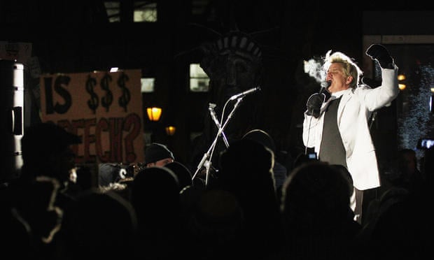 The Rev Billy Talen preaches to Occupy Wall Street protesters in New York in 2012.