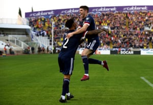 Scotland’s Ryan Christie celebrates scoring.