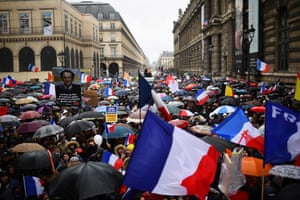 The protesters accuse Macron of trampling on their freedoms and treating citizens unequally.