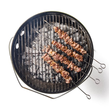 Skewers on a barbecue grill