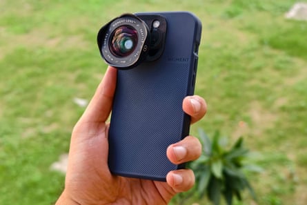 An iPhone 15 Pro with Moment macro lens.