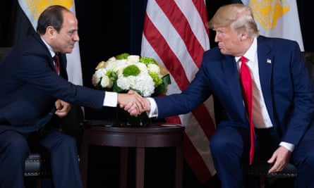 Former US president Donald Trump shakes hands with Abdel-Fatah al Sisi during a meeting on the sidelines of the UN General Assembly in New York, 23 September 2019.