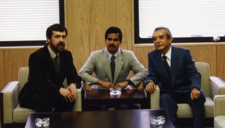 Pajitnov, Rogers and Nintendo president Hiroshi Yamauchi at Nintendo HQ in Kyoto, Japan.