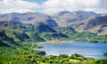 Lake District National Park, Cumbria, England. South from above Keswick across Derwentwater to Borrowdale and the central fells<br>DEJ4H4 Lake District National Park, Cumbria, England. South from above Keswick across Derwentwater to Borrowdale and the central fells