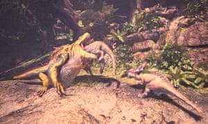 A great jagras devours an aptonoth in Monster Hunter: World