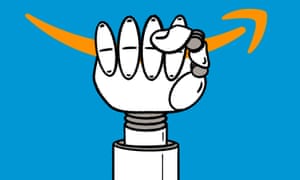 Robot hand grasping Amazon symbol