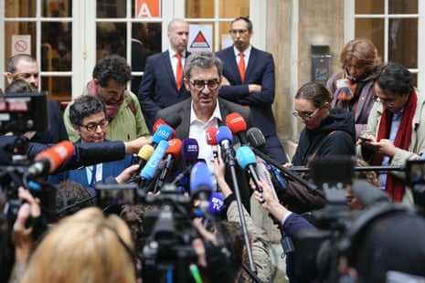 Institute of Political Studies (IEP), or Sciences Po, university's interim director Jean Bassères holds a press conference in Paris on Thursday.