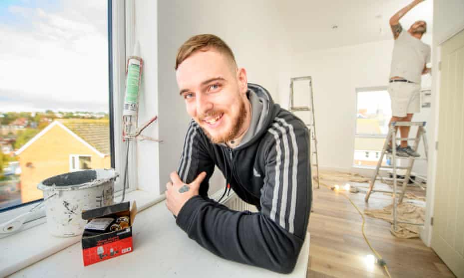 Jonathan Taylor in one of the YMCA studio flats being built in an old warehouse in the centre of Exeter.