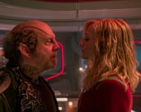 Paul Giamatti as Nus Braka and Holly Hunter as Chancellor Nahla Ake in Star Trek: Starfleet Academy