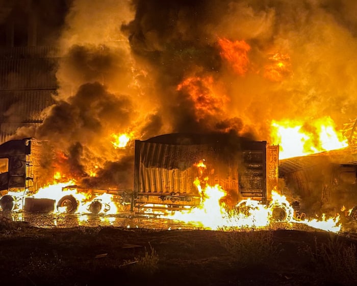 Ukrainian firefighters tackle blaze after Russian drone attack in Odesa – video