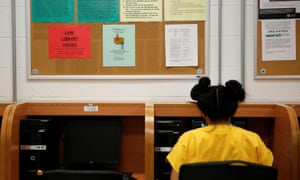 A detainee uses a computer at the law library at Northwest Ice processing center in Tacoma. A nurse says immigrants in Ice custody were subjected to medical neglect.