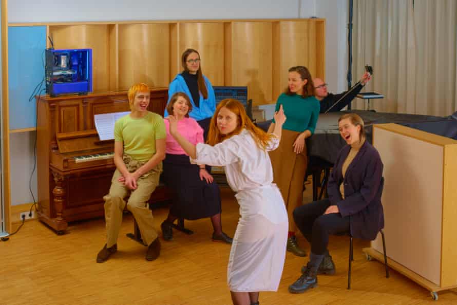 (Spawn pictured on top of the piano) Left to right: Roman Ole, Evelyn Saylor, Jules LaPlace, Holly Herndon, Josa Peit, Mathew Dryhurst and Albertine Sarges.