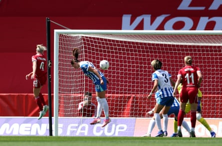 Denise O'Sullivan scores a header at the BrewDog Stadium