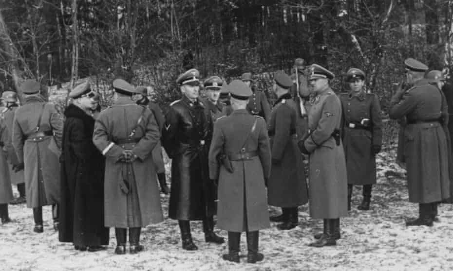 Otto Wächter, in black coat, centre, supervising an execution in Bochnia, December 1939. 