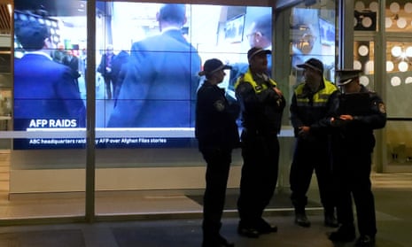 Police at the entrance to the ABC building in Sydney. Federal police raided the offices over a series of stories published in 2017, known as ‘The Afghan Files’, which suggested Australian troops may have committed war crimes