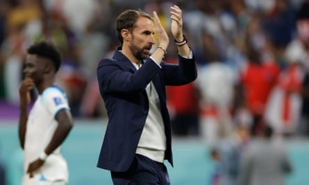 England manager Gareth Southgate applauds the fans at the end of the match.