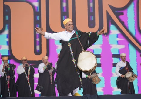 Glastonbury 2023 – follow Friday’s action live! | Glastonbury 2023 21 The Master Musicians of Joujouka perform on the Pyramid stage.