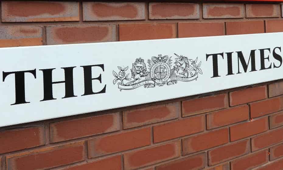 The Times logo on a wall
