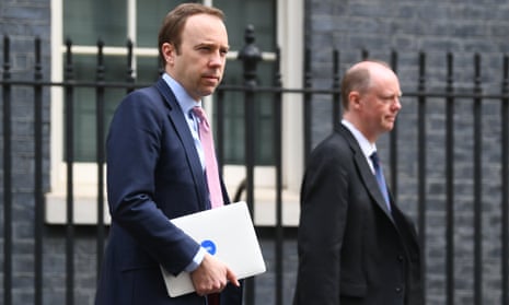 Matt Hancock (left), the then health secretary, and England’s chief medical officer, Chris Whitty, leave  Downing Street in London in April 2020