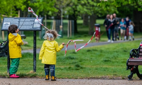 Children on Clapham Common in London, 29 April 2020