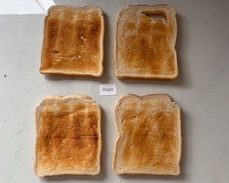 Four pieces of golden toast on a worktop
