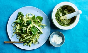 Mortar And Pestle Pesto Pasta, courgette tagliatelli