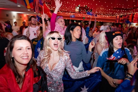 Fans sing and dance at Eurovision party