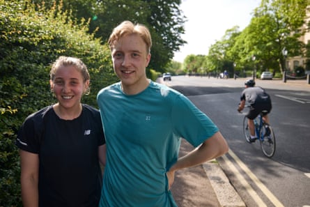 Megan Bryer and Kay Tukendorf speaking in jogging clothes on the Outer Ring