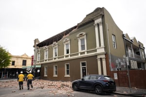 Emergency services on site after Betty's Burgers on Chapel Street in Windsor was damaged in an earthquake.