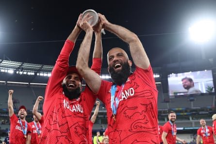Rashid (left) enjoys winning the T20 World Cup with his great friend and former teammate Moeen Ali in Melbourne in 2022.
