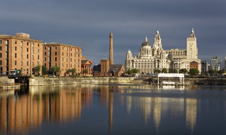 Liverpool waterfront, with the Three Graces visible to the right