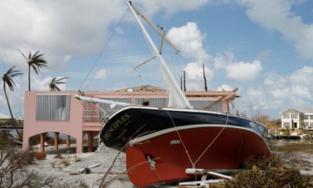 A stranded sailboat is seen after Hurricane Dorian hit the Bahamas in Treasure Cay, on 7 September