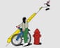 Illustration showing cyclist waiting for a person striding and a water hydrant