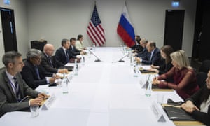 US secretary of state Antony Blinken, fourth left, meets with Russian foreign minister Sergey Lavrov, fourth right, at the Arctic Council ministerial summit in May 2021. Photo by: Saul Loeb/Pool Photo via AP