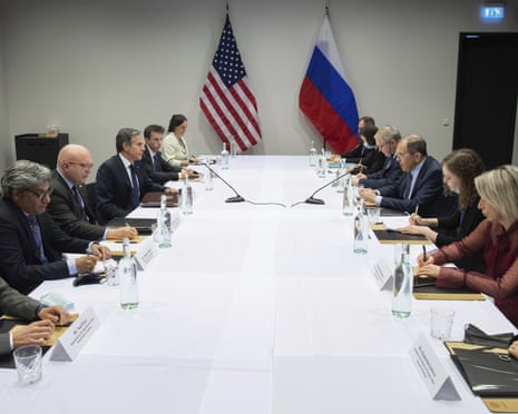US secretary of state Antony Blinken, fourth left, meets with Russian foreign minister Sergey Lavrov, fourth right, at the Arctic Council ministerial summit in May 2021. Photo by: Saul Loeb/Pool Photo via AP